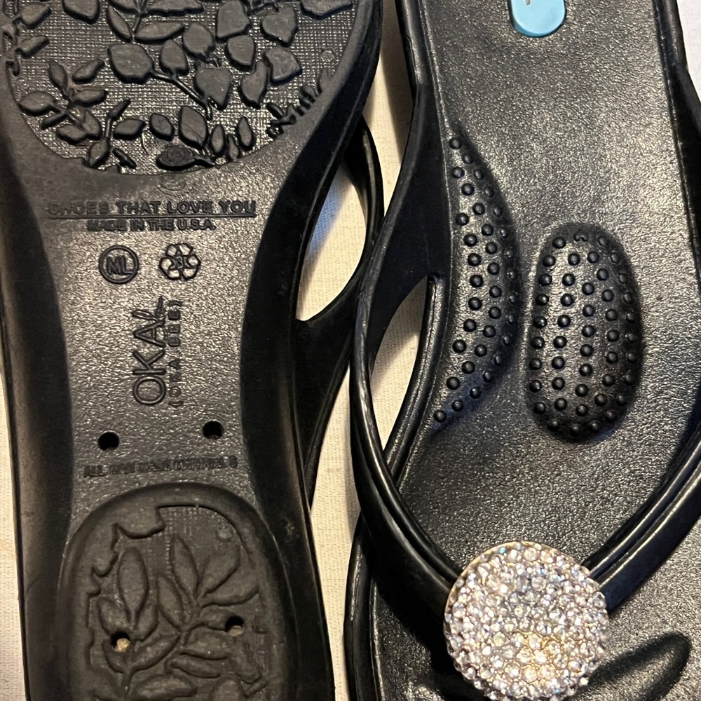 OKA b. Black and Silver Sandals with Rhinestone Embellishments - Picture 6 of 6